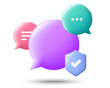 © blankstock - 3d chat bubbles. Social media talk speech bubbles. 3d render message banners. Round dialogue elements, chat labels and protect communication. Secure chatting message, web conversation. Vector