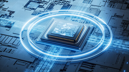 3d illustration Technology Smart motherboard chip creative map