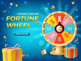 Sticker - 3d Fortune Spinning Wheel Ads Banner Concept Poster Card Plasticine Cartoon Style. Vector illustration