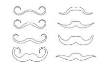 Set Of Hipster Man Mustache Outline Design On White Background. Black Hipster Moustache Variation To Use In Hipster, Retro, Old Style Design Projects.
