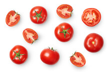Fresh Ripe Red Tomatoes Isolated On White Background. Top View.