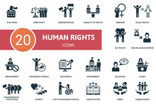 Human Rights Set Icon. Contains Human Rights Illustrations Such As Democracy, Equality Of Rights, Black Rights And More.