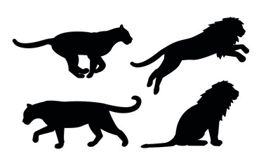 Sticker - Vector set of flat lions silhouette isolated on white background