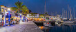 © robertharding - View of cafes and restaurants, Puerto de Mogan and mountainous background at dusk, Puerto de Mogan, Gran Canaria, Canary Islands