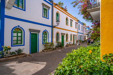 View Of Colourful Houses In Back Street Of The Old Town, Puerto De Mogan, Gran Canaria, Canary Islands