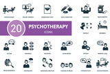 Fototapeta Natura - Psychotherapy set icon. Contains psychotherapy illustrations such as online therapy, drug addiction, medicaments and more.