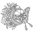© kaewta - Butterfly and flower moon hand drawn for adult coloring book