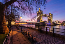 Sunrise View Of Tower Bridge From Tower Wharf, Tower Of London, London