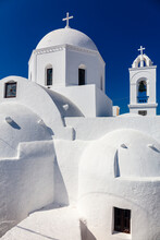 White Domed Church And Blue Sky, Santorini, Cyclades, Greek Islands