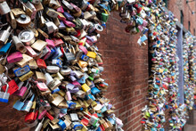 Love Locks Attached To A Wall, The Distillery District, Toronto, Ontario
