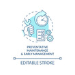 Preventative maintenance and early management turquoise concept icon. Abstract idea thin line illustration. Isolated outline drawing. Editable stroke. Arial, Myriad Pro-Bold fonts used