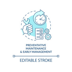 Sticker - Preventative maintenance and early management turquoise concept icon. Abstract idea thin line illustration. Isolated outline drawing. Editable stroke. Arial, Myriad Pro-Bold fonts used
