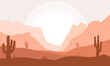 Desert landscape background. Desert area with sand, mountains and cactuses for landing page.
