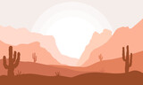 Fototapeta Pokój dzieciecy - Desert landscape background. Desert area with sand, mountains and cactuses for landing page.