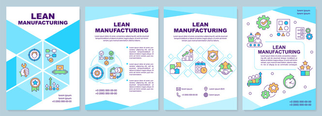 Lean manufacturing brochure template. Continuous production. Leaflet design with linear icons. 4 vector layouts for presentation, annual reports. Arial-Black, Myriad Pro-Regular fonts use
