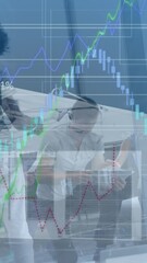 Wall Mural - animation of financial data processing over diverse group of business people