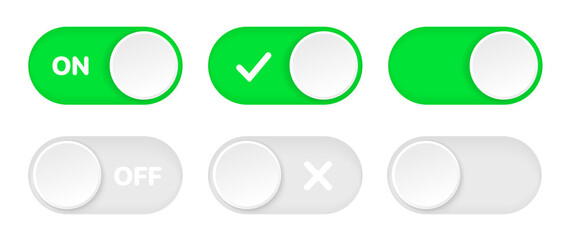 Leinwandbilder - On and Off toggle switch icons. Switch toggle buttons ON OFF. Material design switch buttons set. Open and close ui icons. Active and Inactive icon. Stock Vector.