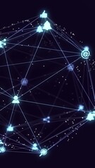 Wall Mural - animation of network of connections with icons over dark background