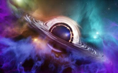Wall Mural - black hole and stars and cloud fields in outer space.