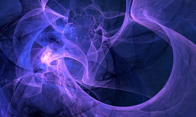 Wall Mural - Elegant emotional digital 3d illustration of astral substances with purple smoke, light and curvy waves. Luminous source of cosmic abyss. Great as background, cover print for design decoration.