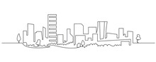 Modern Cityscape Continuous One Line Vector Drawing. Metropolis Architecture Panoramic Landscape. New York Skyscrapers Hand Drawn Silhouette. Apartment Buildings Isolated Minimalistic Illustration
