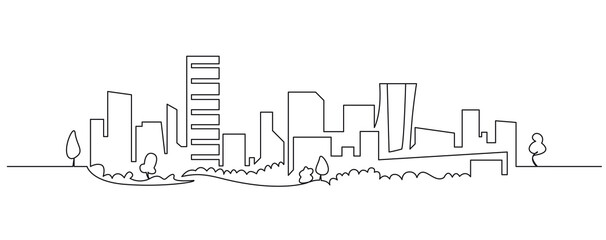 modern cityscape continuous one line vector drawing. metropolis architecture panoramic landscape. ne