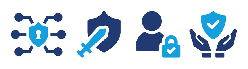 Fototapete - Technology data protection icon set. Cyber security network. Padlock icon and internet technology networking vector illustration.