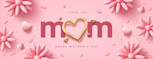 Mother's Day Modern Background With Decor Elements. 3d Vector Illustration.	