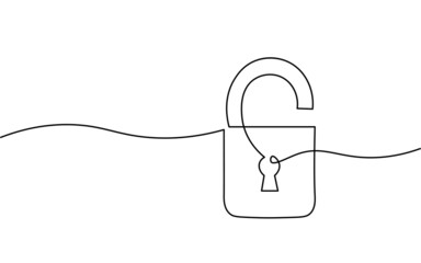 Wall Mural - cyber safety padlock one line art. continuous line internet security lock information privacy networ
