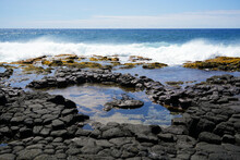 Tide Pools On Columnar Jointed Volcanic Lava Rock In South Point Park, The Southernmost Point Of The United States On The Big Island Of Hawaii In The Pacific Ocean