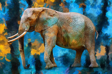 Modern Oil Painting Of Elephant, Artist Collection Of Animal Painting For Decoration And Interior, Canvas Art, Abstract.
