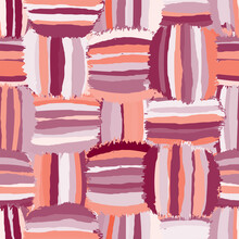Seamless Pattern With Rows Of Grunge Striped Rough Oval Intersecting Elements In Violet, Pink, White Colors