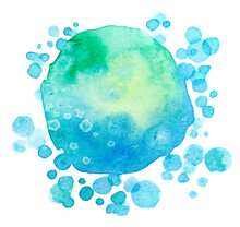 Abstract Watercolor Gradient Blue Drops Background.