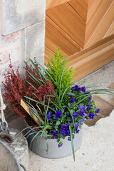 Wall Mural - Potée fleurie à l'entrée d'une maison ancienne