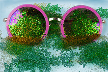 Glamorous Purple Sunglasses Studded With Green Sequins.