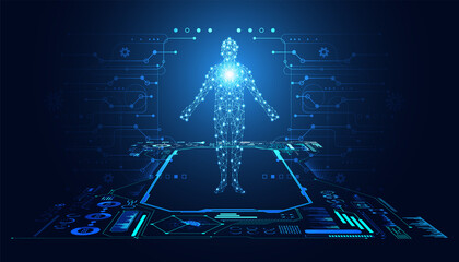 Wall Mural - abstract technology futuristic concept of digital human body digital interface future design on hi t
