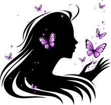 シルエット　女性と蝶々