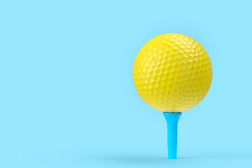 Wall Mural - Yellow golf ball on tee isolated on blue background