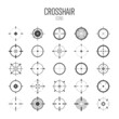 Crosshair, gun sight vector icons. Bullseye, black target or aim symbol. Military rifle scope, shooting mark sign. Targeting, aiming for a shot. Archery, hunting and sports shooting. Game UI element.