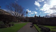Low Aerial View Of St John's Garden In Liverpool UK With Radio City Tower