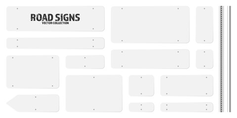 Wall Mural - various road, traffic signs. highway signboard on a chrome metal pole. blank white board with place 