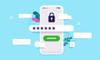 Insert password vector illustration of smartphone with locked screen and field to insert passwords