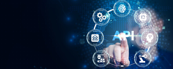 API - Application Programming Interface. Software development tool. Business, modern technology, internet and networking concept.