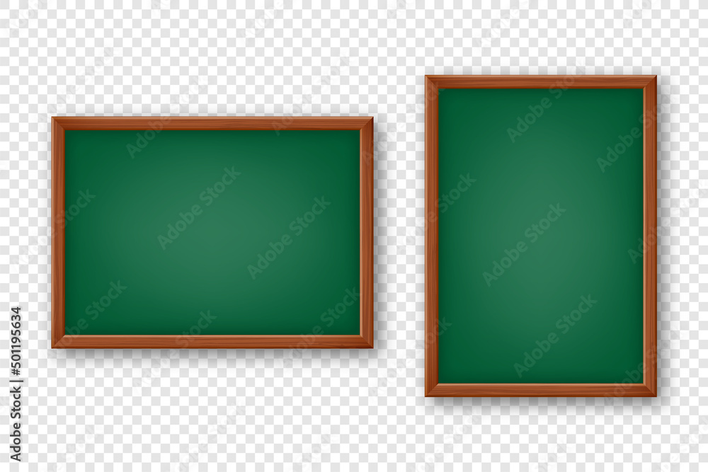 Realistic blank chalkboard in a wooden frame. School blackboard with ...