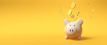 Financial Theme With Piggy Bank And Coins - Clean 3d Render