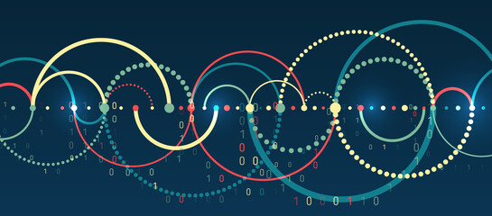 Processing sorting data fragmentation. Business analytics. The flow of information in the form of waves and particles. Visualization of a large amount of data. Abstract transformation of information.