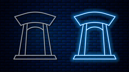 Poster - Glowing neon line Korean traditional gate icon isolated on brick wall background. Vector