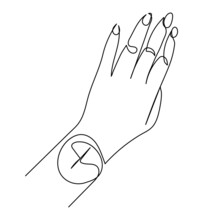 Linear Sketch Of The Watch On The Hand On A White Background. An Artistic Sample Of A Logo Sketch. Vector Illustration Of Doodles. Linear Art.

