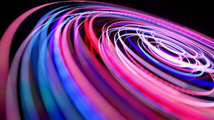 Wall Mural - light flow in ring structure, bg. 3d render. abstract background with light trails, stream of red bl