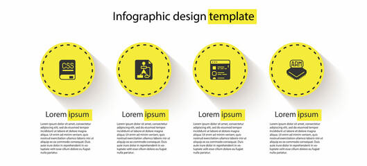 Set Books about programming, Flowchart, Browser files and Processor. Business infographic template. Vector